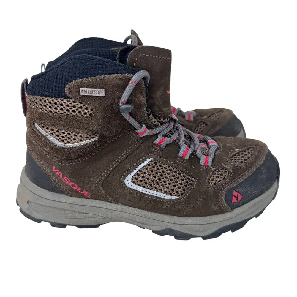 Vasque Breeze Hiking Boots Youth 4 Brown Suede UltraDry Waterproof Elastic Laces
